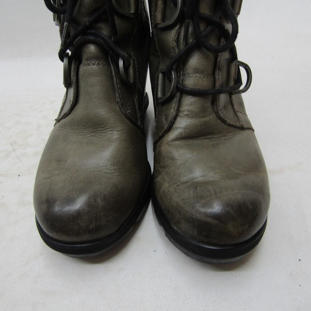 Sorel Womens Sz 7 M Gray Leather Lace Up Wedge Ankle Fashion Boots Bootie - Picture 6 of 11